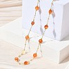 Natural Carnelian Faceted Flat Round Beaded Chain Necklaces with Matte Brass Beads GG-CBA37F5-01G-06-3
