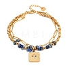 Bohemian 304 Stainless Steel Chain & Natural Lapis Lazuli Beads Double Layers Bracelets BJEW-C150-01C-G-2