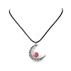 4Pcs 4 Colors Round Natural Dyed Green Jade & Heated Citrine & Hemimorphite & Moonstone Alloy Hollow Moon Pendant Black Waxed Cord Necklaces for Women NJEW-TA00262-2