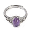 Oval Natural Amethyst Adjustable Rings RJEW-Q819-01P-10-3