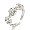 Rack Plating Brass Micro Pave Cubic Zirconia Flower Open Cuff Rings for Women RJEW-F162-04P-2