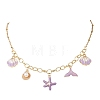 Ocean Alloy Enamel Whale Tail Shell Shape Starfish Pendant Brass Cable Chain and 304 Stainless Steel Satellite Chain Bib Necklaces for Women NJEW-JN05815-03-2