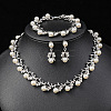 Alloy Rhinestone & Plastic Imitation Pearl Leaf Link Chain Necklaces & Stud Dangle Earrings & Link Bracelets Sets WG65A67-03-1