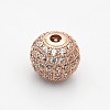 CZ Brass Micro Pave Grade AAA Clear Color Cubic Zirconia Round Beads KK-O065-10mm-05-NR-2