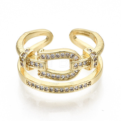 Brass Micro Pave Clear Cubic Zirconia Cuff Rings RJEW-S045-013G-NR-1