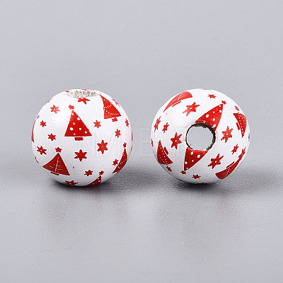 Christmas Spray Painted Schima Wood Beads WOOD-T032-35H-1