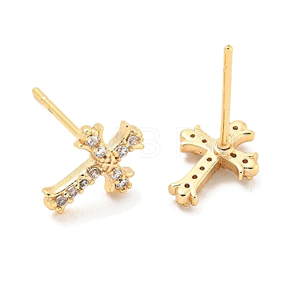 Brass with Micro Pave Cubic Zirconia Stud Earrings EJEW-L211-013G-1