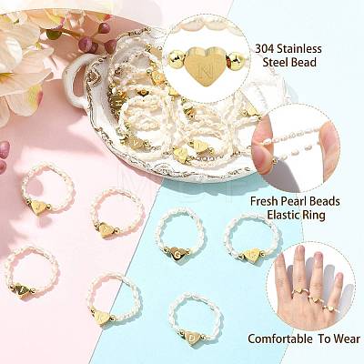 Natural Freshwater Pearl & 304 Stainless Steel Bead Finger Rings RJEW-FS00001-14-1