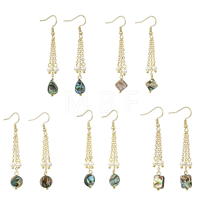 Shell Pearl & Abalone Shell/Paua Shell Dangle Earrings for Women EJEW-JE07328-1