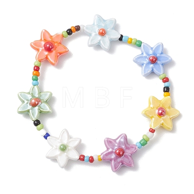 Handmade Porcelain & Glass Seed Beads Stretch Bracelets for Women BJEW-TA00696-1