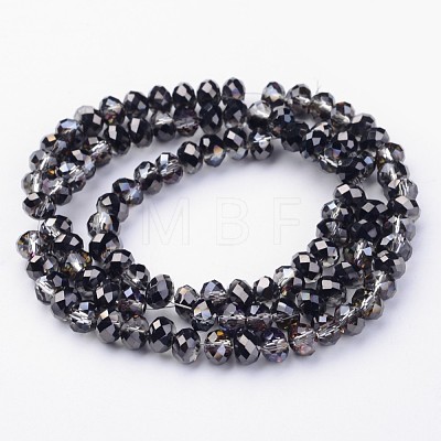 Half Plated Faceted Rondelle Electroplate Glass Beads Strands GLAA-A024D-HP02-1