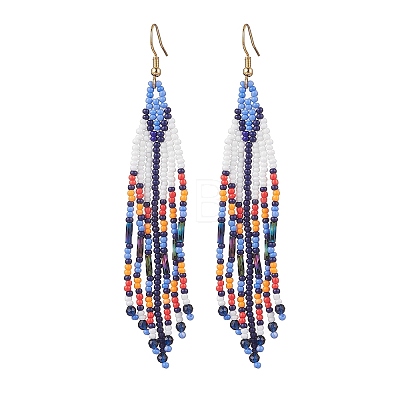 Handmade Glass Seed Beads Arrow Dangle Earrings EJEW-MZ00539-04-1