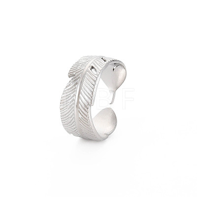 304 Stainless Steel Leaf Wrap Open Cuff Ring for Women RJEW-S405-213P-1