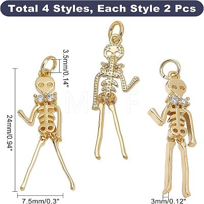  8Pcs 4 Style Halloween Brass Micro Pave Clear Cubic Zirconia Pendants ZIRC-NB0002-01-1