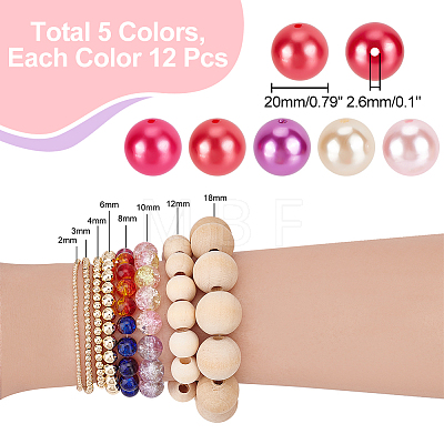   60Pcs 5 Colors Custom Resin Imitation Pearl Beads RESI-PH0001-94-1