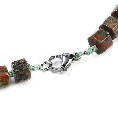 Natural Unakite Hexagon Prism Graduated Beaded Necklaces for Women Men NJEW-K388-03W-1