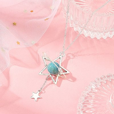 Natural Hemimorphite Alloy Star Pendant Necklaces for Women NJEW-TA00273-01-1