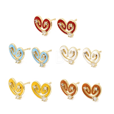 Heart Brass Micro Pave Cubic Zirconia Stud Earring EJEW-H180-15G-1