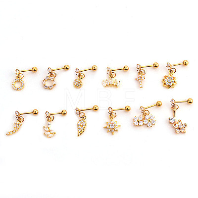 Brass Micro Pave Clear Cubic Zirconia Star Cartilage Earrings WGFF6D3-28-1