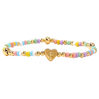 Summer Stainless Steel Heart Alphabet Colorful Glass Seed Beaded Stretch Bracelets for Women JV8929-32-1