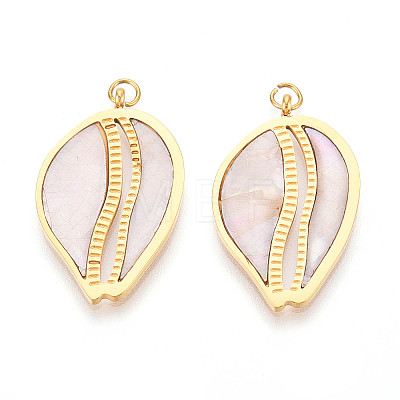 304 Stainless Steel Pave Natural Shell Pendants STAS-N115-21A-G-1