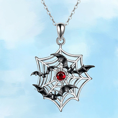 Halloween Alloy Siam Rhinestone Spider Web with Black Bat Pendant Necklaces WGB5650-01-1
