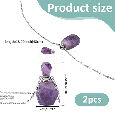Natural Amethyst Faceted Perfume Bottle Pendant 304 Stainless Steel Cable Chain Necklaces NJEW-WH0002-268B-1