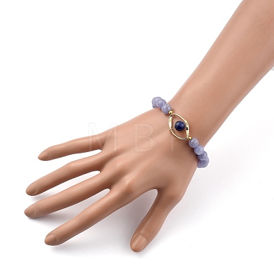 Natural Quartz(Dyed) & Lapis Lazuli(Dyed) Stretch Beaded Bracelets BJEW-JB05426-03-1