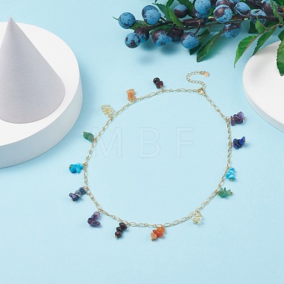 Synthetic & Natural Mixed Gemstone Chips Pendant Necklace NJEW-JN03855-1