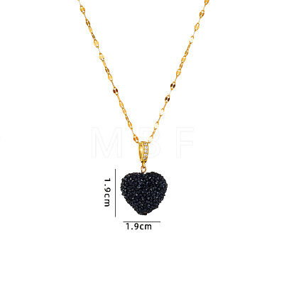 Druzy Glass Heart Pendant 304 Stainless Steel Dapped Chain Necklaces for Women WGB914E-03-1