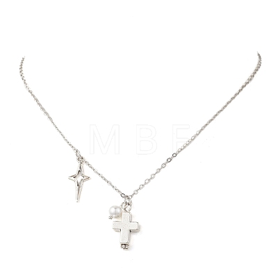 Alloy Cross Star Pendant Brass Cable Chain Necklaces for Women NJEW-JN05789-1