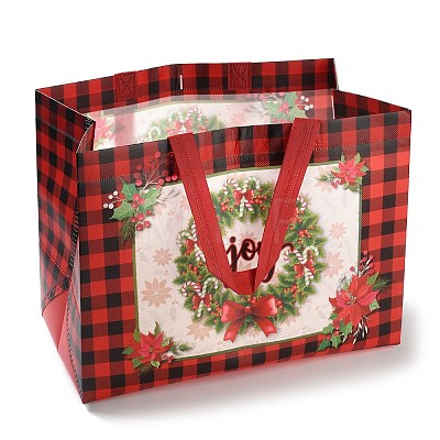 Christmas Theme Tartan Non-woven Fabric Gift Tote Bags with Handle ABAG-G017-01D-1