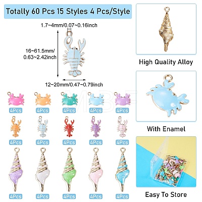 60Pcs 15 Styles Alloy and Enamel Big Pendants FIND-TA0010-95-1