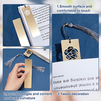 Fingerinspire 4Pcs 2 Style Brass Rectangle Bookmark with Tassel for Student Teacher Book Lovers KK-FG0001-14-1