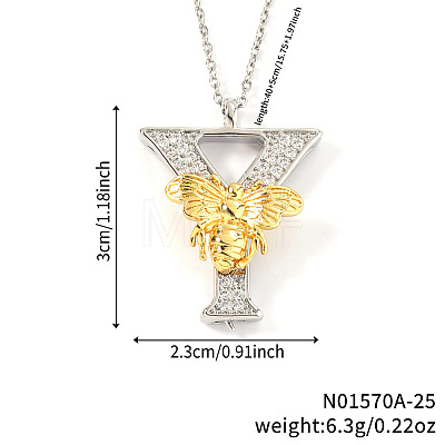 Brass Micro Pave Clear Cubic Zirconia Bee Initial Pendant Necklaces FS-WGF5E80-25-1