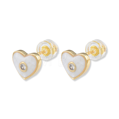 Natural Shell & Enamel Heart Stud Earrings with Cubic Zirconia EJEW-N011-79D-1