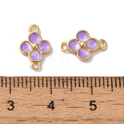 Rack Plating Brass Medium Purple Enamel Flower Links Connector Charms KK-G504-02G-1