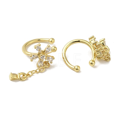 Rack Plating Brass Pave Clear Cubic Zirconia Flower Cuff Earrings for Women EJEW-P280-08G-1