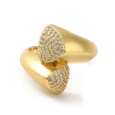 Rack Plating Brass Teardrop Open Cuff Ring with Cubic Zirconia RJEW-C065-02G-1