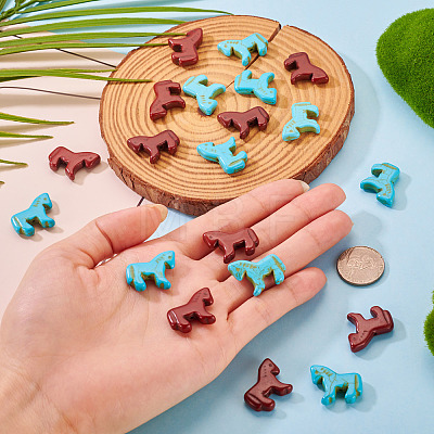 20Pcs 2 Colors Synthetic Turquoise Dyed Horse Beads G-TA0003-18C-1