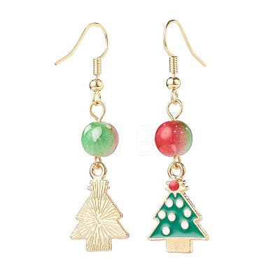 Christmas Theme Alloy Enamel Dangle Earrings with Resin Beaded EJEW-JE05024-1