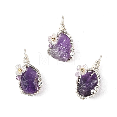 Copper Wire Wrapped Natural Amethyst Pendants PALLOY-TA00435-1