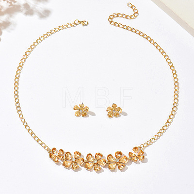 Alloy & Iron Rhinestone Flower Stud Earrings & Necklaces Sets for Women WG4CEEF-01-1