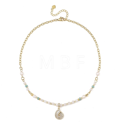 Ocean Brass Pave Clear Cubic Zirconia Conch Shell Shape Pendant Necklaces NJEW-JN06421-1