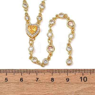 Brass Pave Cubic Zirconia Heart Pendant Y Tassel Necklaces for Women NJEW-A071-01G-03-1