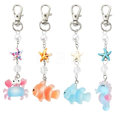 ABS Plastic Imitation Pearl & Synthetic Turquoise & Resin Pendant Decorations HJEW-YW00313-01-1