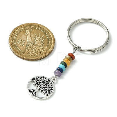 Alloy Flat Round & Heart with Tree of Life Pendant Keychain KEYC-JKC00591-1