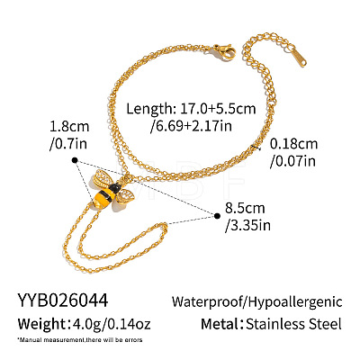 304 Stainless Steel Enamel Yellow Bee Double Layer Hand Chain Ring Bracelets for Women PB5833-1