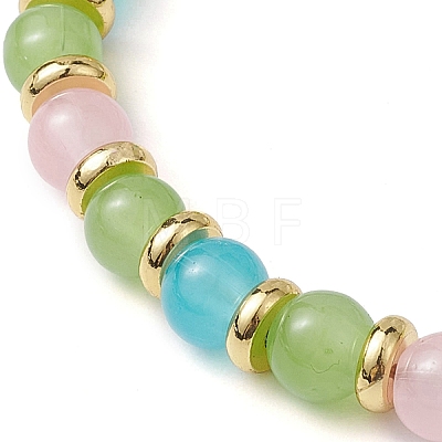 Adjustable Colorful 6.5mm Round Imitation Jade Glass & Brass Braided Bead Bracelets for Women BJEW-JB10697-1