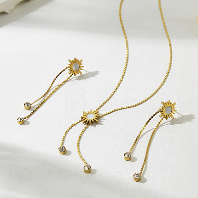 Women's Stainless Steel Stud Dangle Earrings & Lariat Necklaces Sets EB5177-1-1
